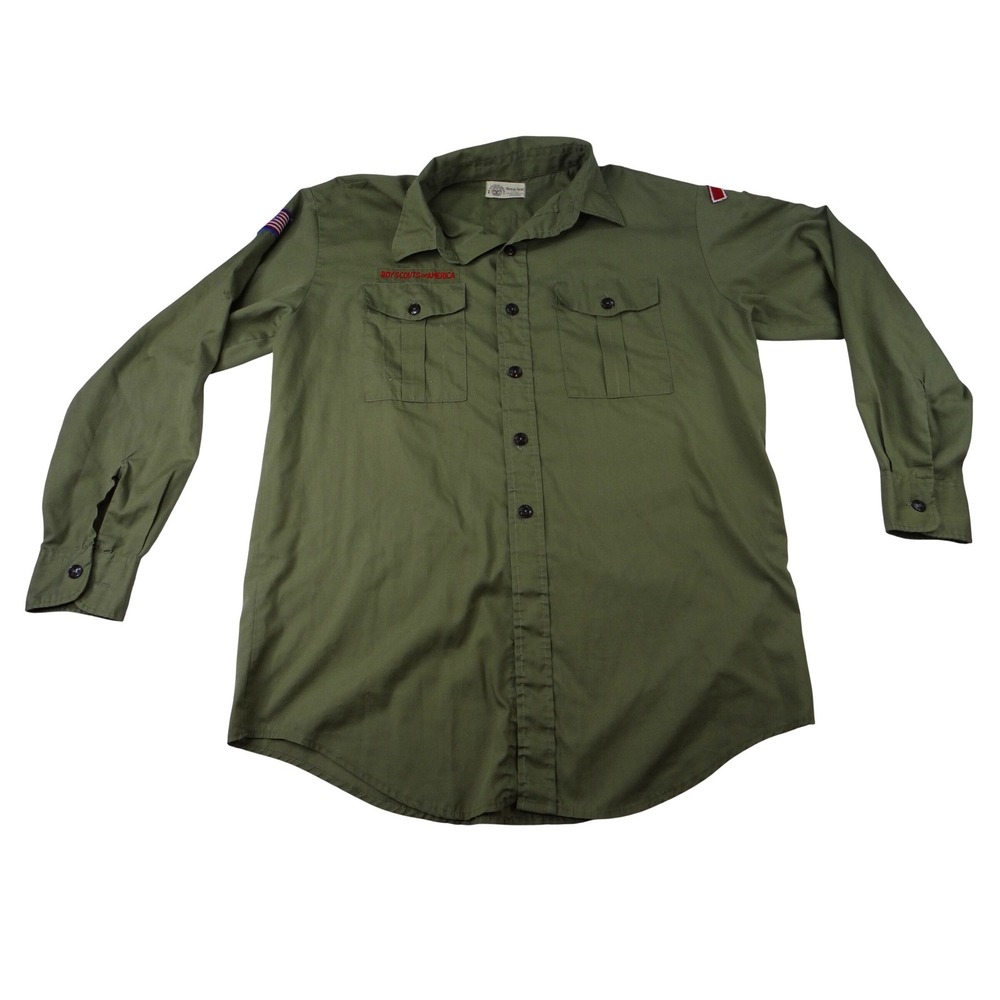 VTG Boy Scouts of America Official Boy Scout Uniform Shirt‎ Long Sleeve Patches